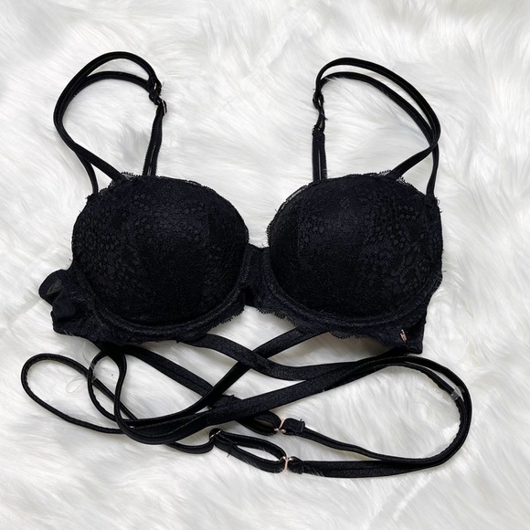 PINK VSX Victorias Secret Date Push Up Bra Black Lace - Picture 1 of 6